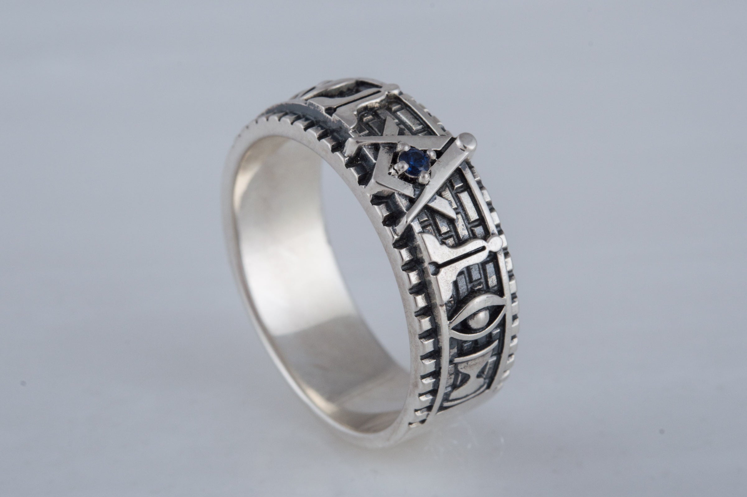 Ring with Masonic Symbols Sterling Silver Handcrafted Jewelry - vikingworkshop