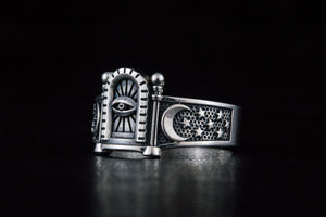 Sterling Silver Ring with Masonic Symbols Handcrafted Jewelry - vikingworkshop