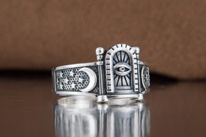 Sterling Silver Ring with Masonic Symbols Handcrafted Jewelry - vikingworkshop