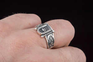 Sterling Silver Ring with Masonic Symbols Handcrafted Jewelry - vikingworkshop