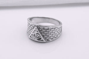 950 Platinum Handcrafted Masonic Ring with Eye of Providence and Brick Ornament, Unique Jewelry - vikingworkshop