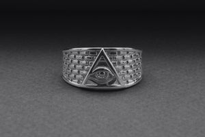 950 Platinum Handcrafted Masonic Ring with Eye of Providence and Brick Ornament, Unique Jewelry - vikingworkshop