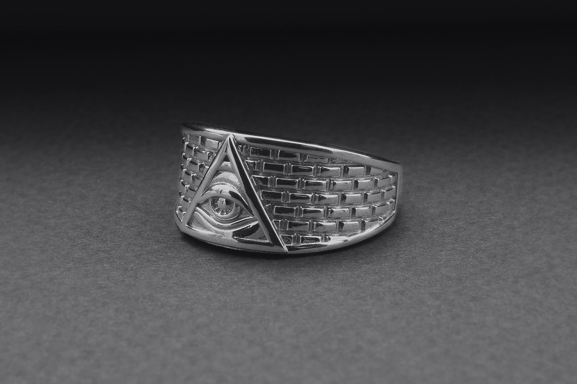 950 Platinum Handcrafted Masonic Ring with Eye of Providence and Brick Ornament, Unique Jewelry - vikingworkshop