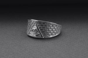 950 Platinum Handcrafted Masonic Ring with Eye of Providence and Brick Ornament, Unique Jewelry - vikingworkshop