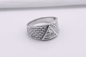 950 Platinum Handcrafted Masonic Ring with Eye of Providence and Brick Ornament, Unique Jewelry - vikingworkshop