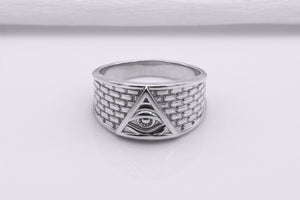 950 Platinum Handcrafted Masonic Ring with Eye of Providence and Brick Ornament, Unique Jewelry - vikingworkshop