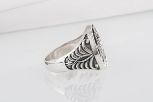 Handcrafted sterling silver Masonic ring with Emblem and sun surrounded with unique ornament, symbol jewelry - vikingworkshop