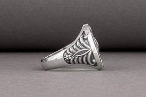 Handcrafted sterling silver Masonic ring with Emblem and sun surrounded with unique ornament, symbol jewelry - vikingworkshop