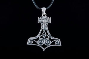 Thor's Hammer Pendant Sterling Silver Mjolnir With Ornament - vikingworkshop