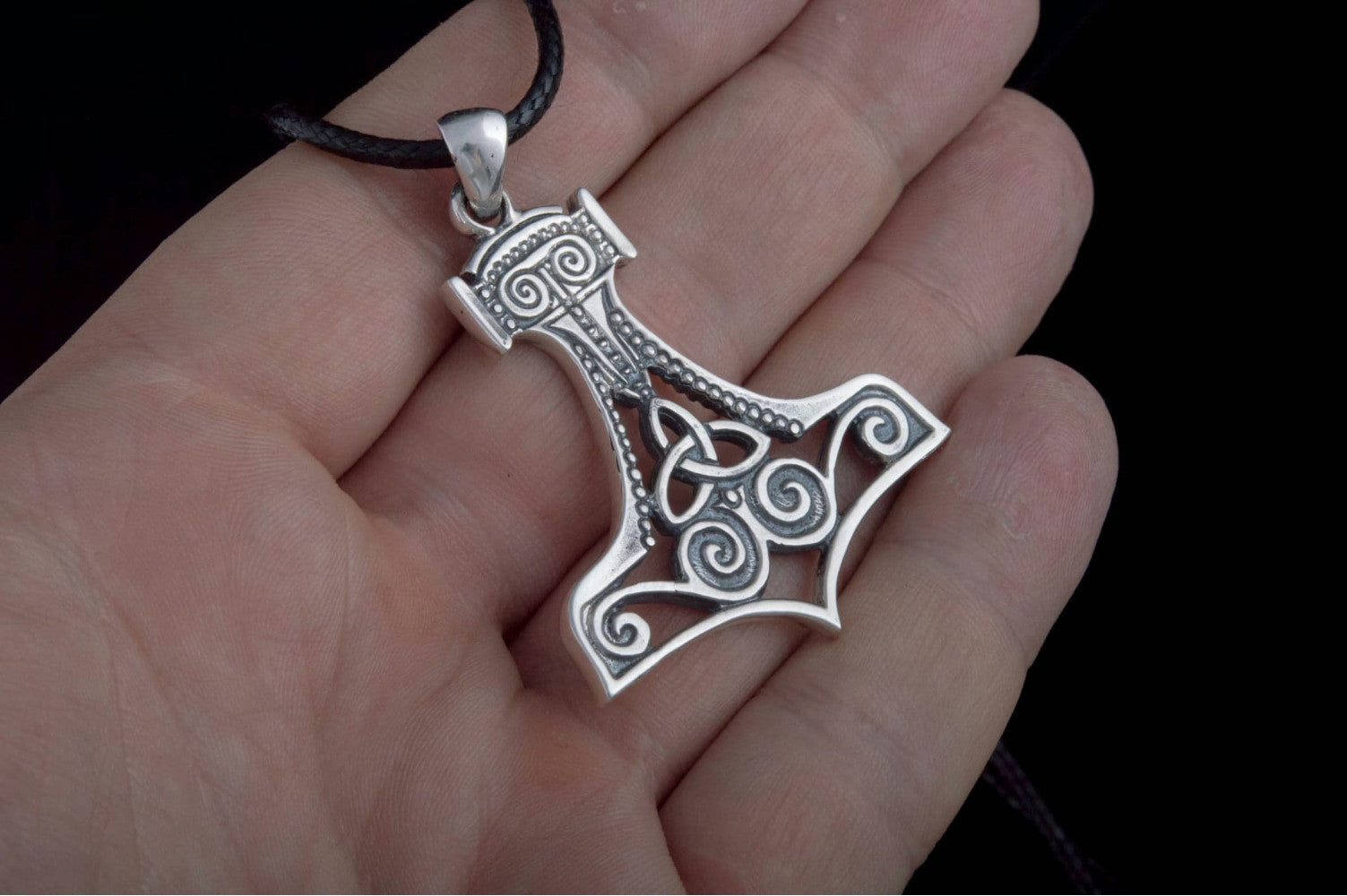 Thor's Hammer Pendant Sterling Silver Mjolnir With Ornament - vikingworkshop