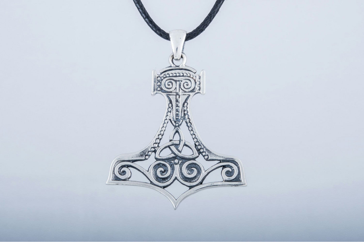 Thor's Hammer Pendant Sterling Silver Mjolnir With Ornament - vikingworkshop