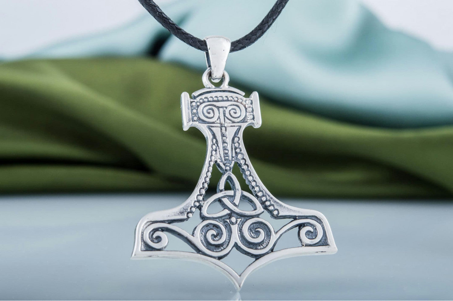 Thor's Hammer Pendant Sterling Silver Mjolnir With Ornament - vikingworkshop