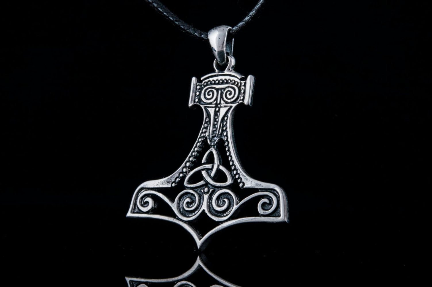 Thor's Hammer Pendant Sterling Silver Mjolnir With Ornament - vikingworkshop