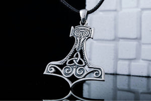 Thor's Hammer Pendant Sterling Silver Mjolnir With Ornament - vikingworkshop