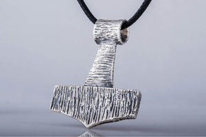 Thor's Hammer Pendant Sterling Silver Mjolnir Wooden Style - vikingworkshop