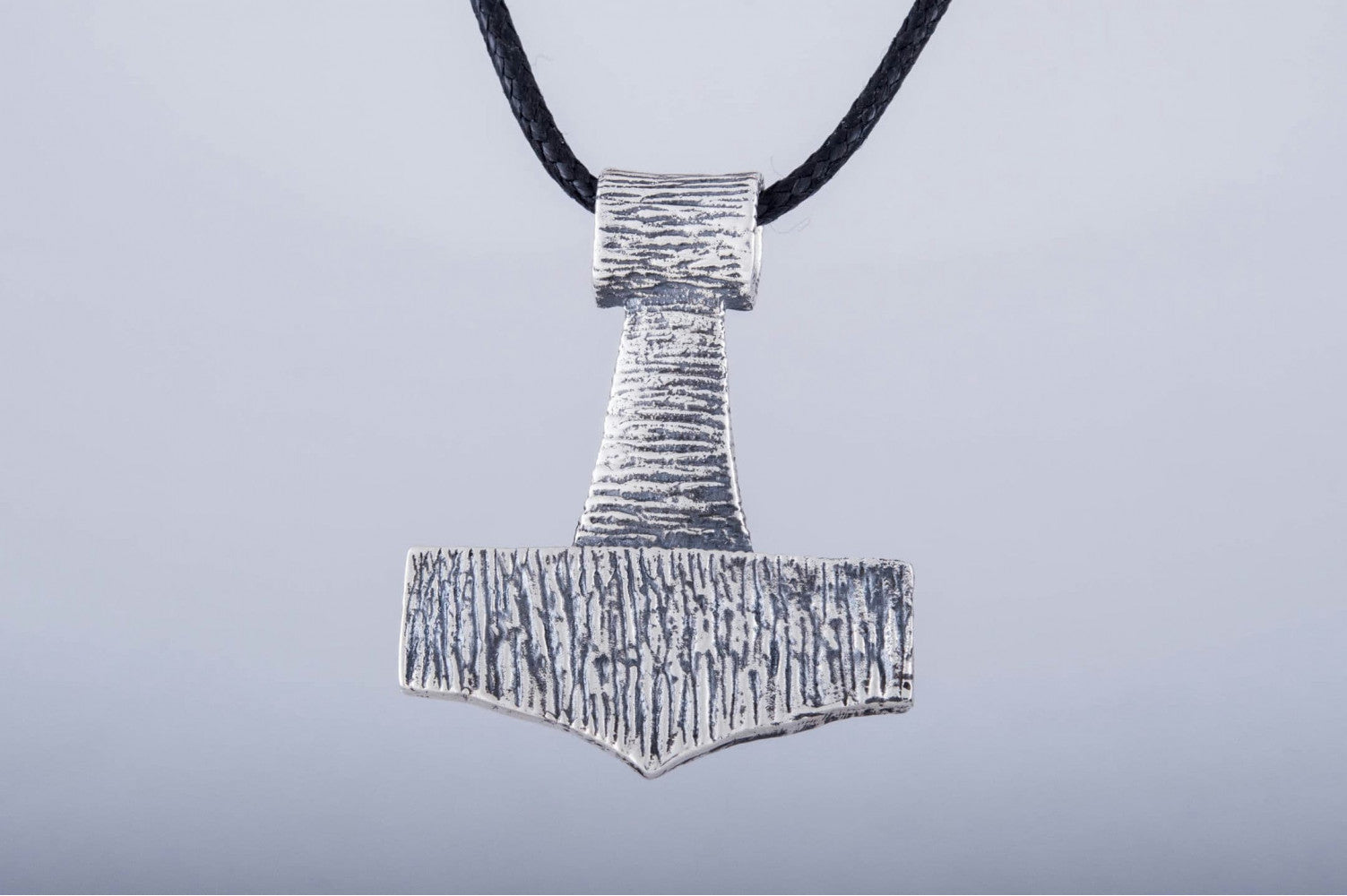 Thor's Hammer Pendant Sterling Silver Mjolnir Wooden Style - vikingworkshop