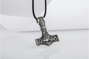 Huge Thor's Hammer Pendant Sterling Silver Mjolnir with Ornaments from Mammen Village - vikingworkshop