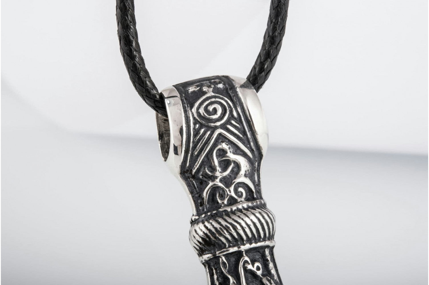 Huge Thor's Hammer Pendant Sterling Silver Mjolnir with Ornaments from Mammen Village - vikingworkshop