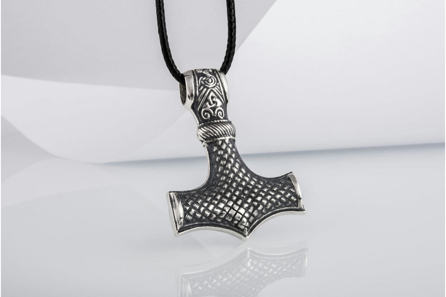 Huge Thor's Hammer Pendant Sterling Silver Mjolnir with Ornaments from Mammen Village - vikingworkshop