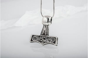 Thor's Hammer Pendant Sterling Silver Mjolnir with Beautiful Ornament - vikingworkshop