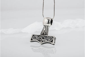 Thor's Hammer Pendant Sterling Silver Mjolnir with Beautiful Ornament - vikingworkshop