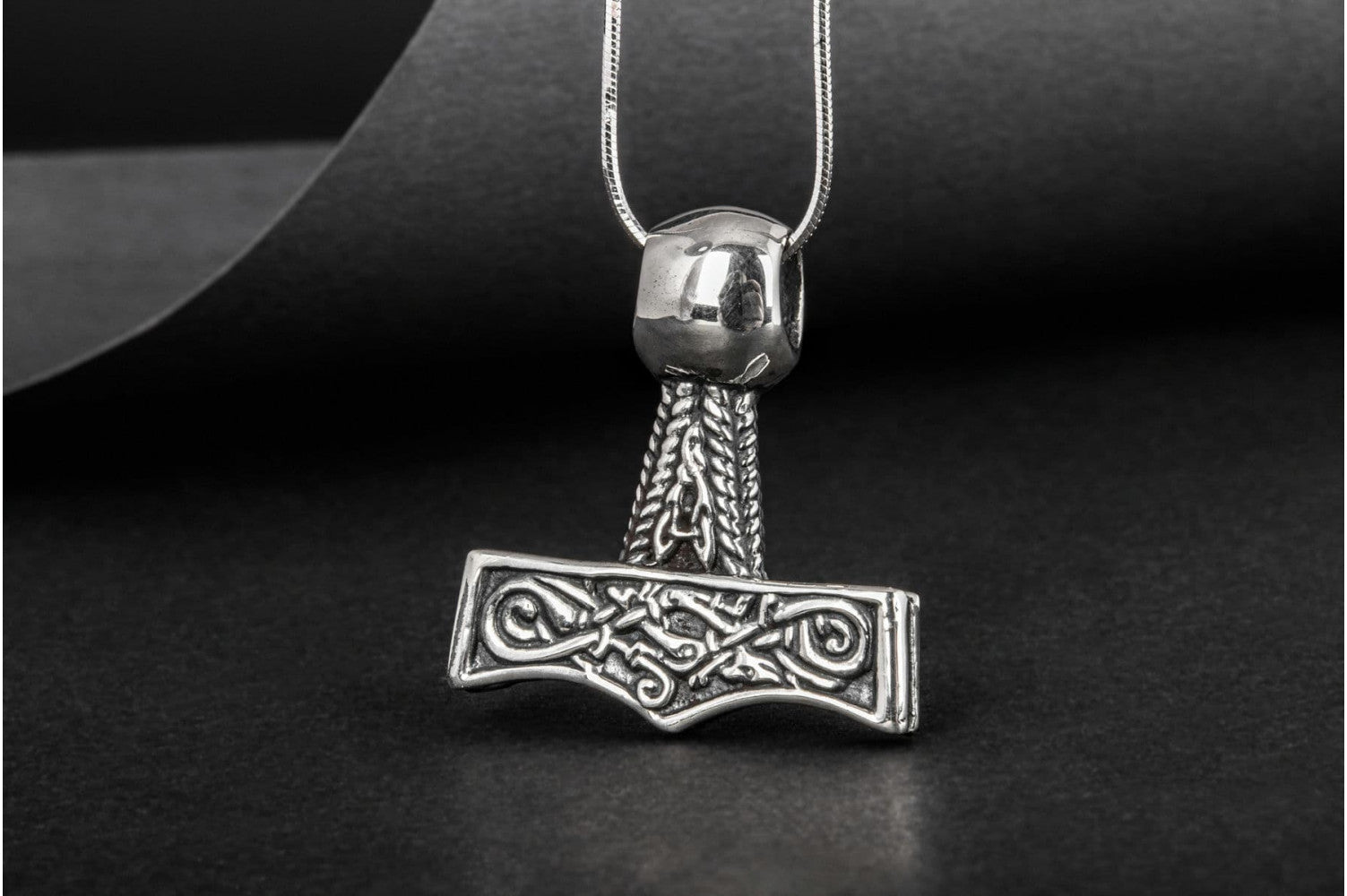 Thor's Hammer Pendant Sterling Silver Mjolnir with Beautiful Ornament - vikingworkshop