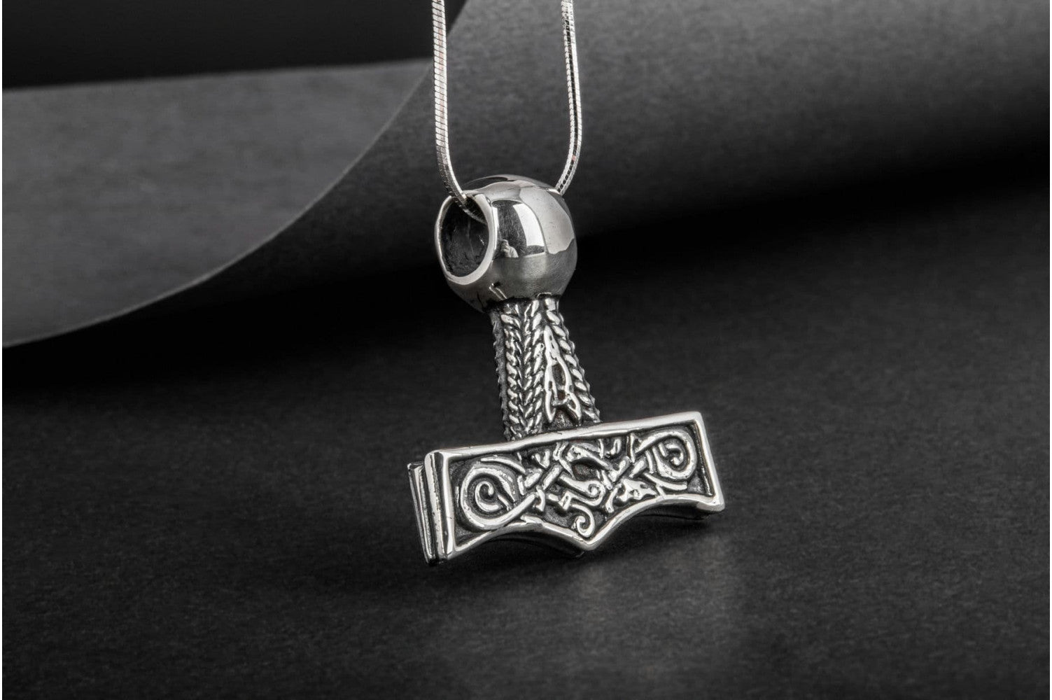 Thor's Hammer Pendant Sterling Silver Mjolnir with Beautiful Ornament - vikingworkshop