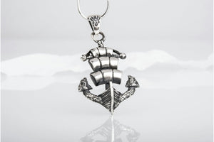 Anchor Symbol with Drakkar Style Pendant Sterling Silver Handmade Jewelry - vikingworkshop