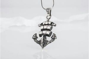 Anchor Symbol with Drakkar Style Pendant Sterling Silver Handmade Jewelry - vikingworkshop