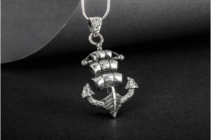 Anchor Symbol with Drakkar Style Pendant Sterling Silver Handmade Jewelry - vikingworkshop