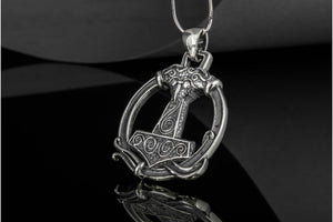 Thors Hammer Pendant with Ornament Sterling Silver Unique Handmade Jewelry - vikingworkshop