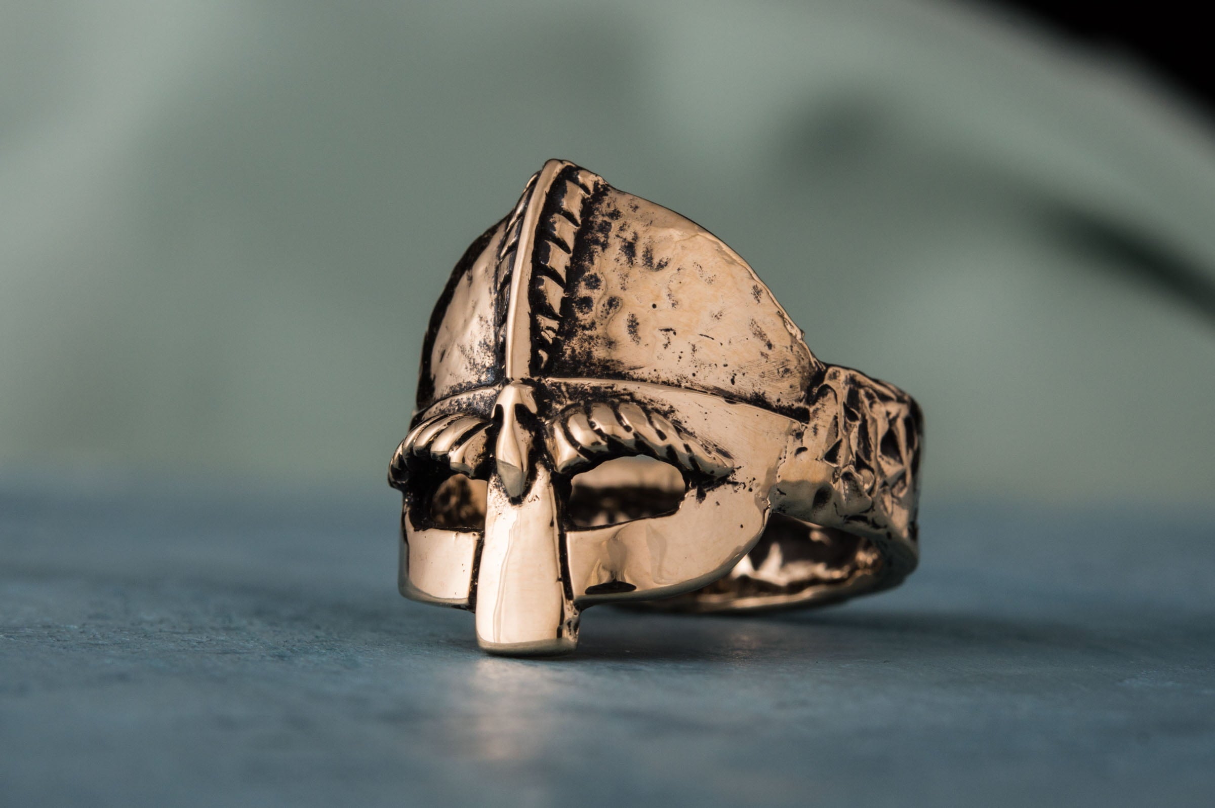 Viking Helmet Bronze Unique Ring Viking Jewelry - vikingworkshop