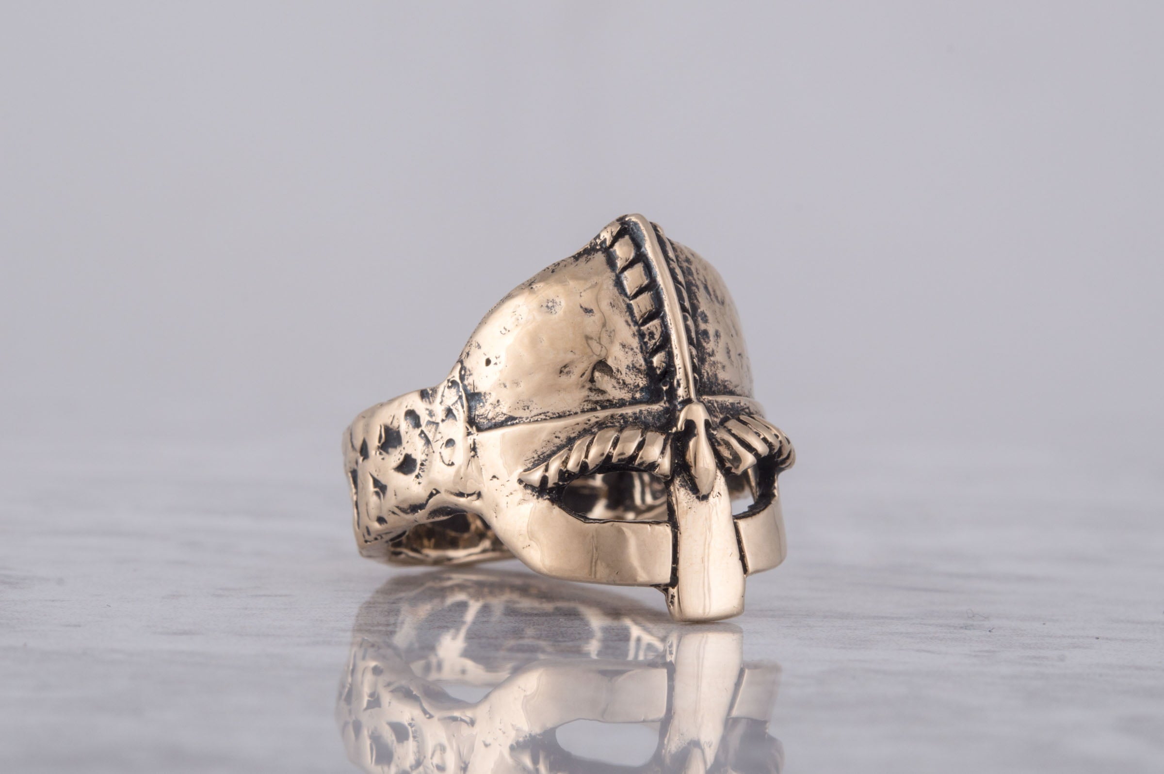 Viking Helmet Bronze Unique Ring Viking Jewelry - vikingworkshop