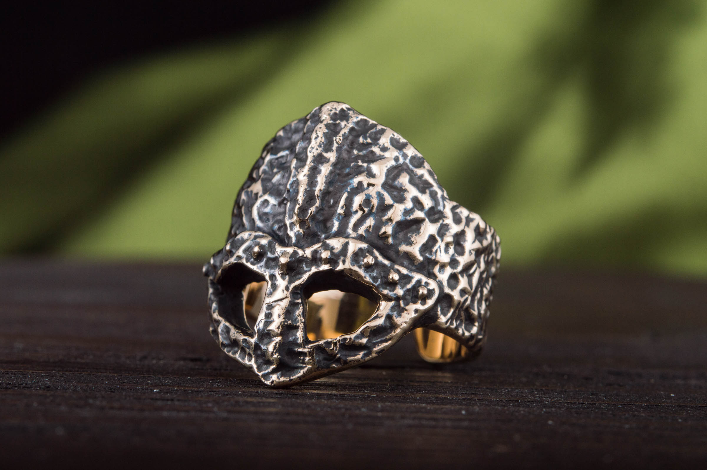 Ruined Helmet Bronze Unique Ring Viking Jewelry - vikingworkshop