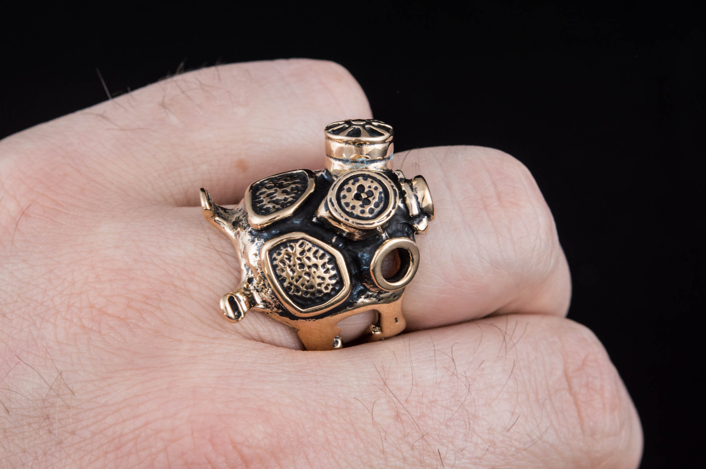 Gas Mask Ring Handmade Bronze Unique Jewelry - vikingworkshop