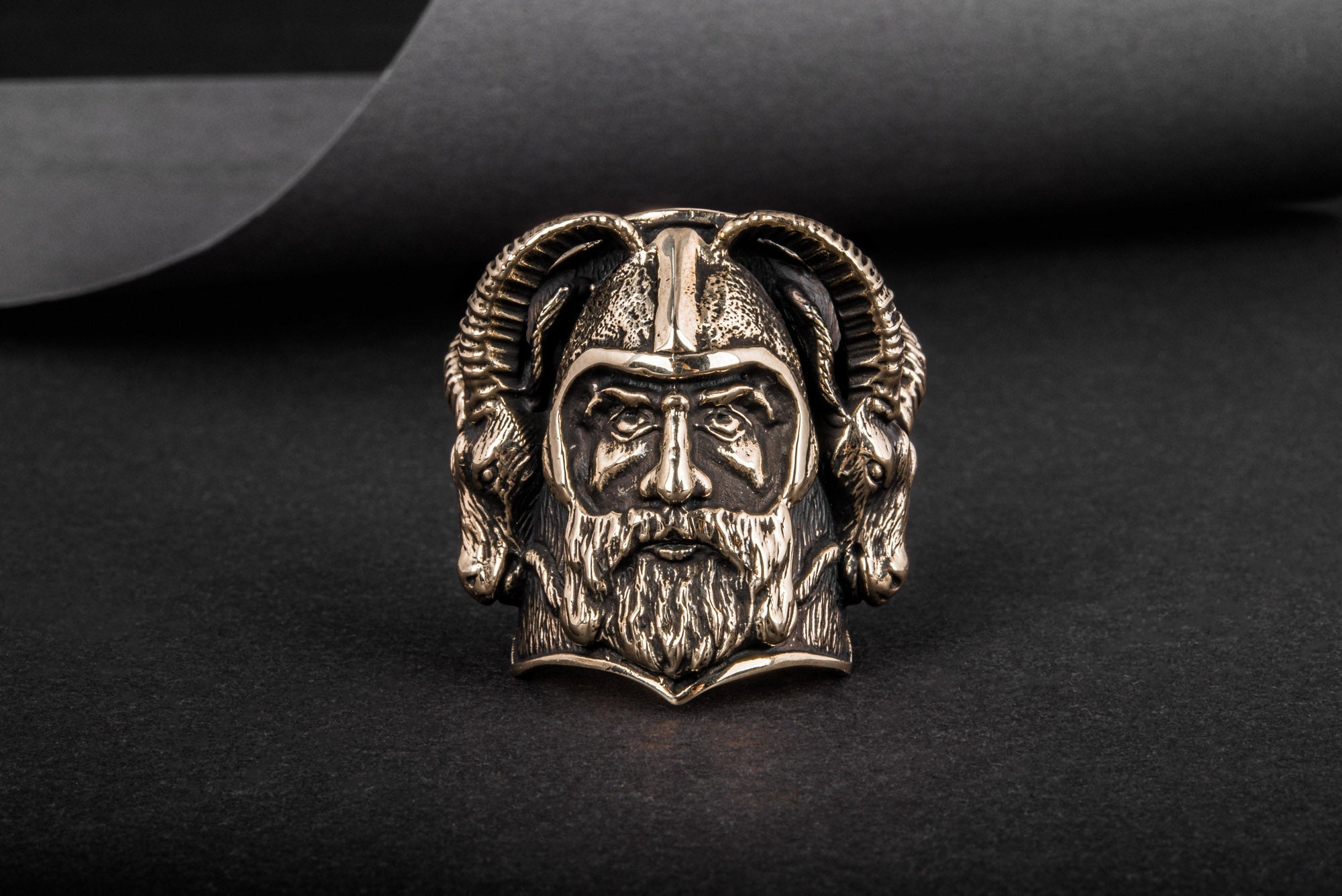 Thor with Goats Unique Massive Bronze Viking Ring - vikingworkshop