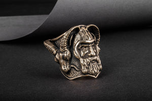 Thor with Goats Unique Massive Bronze Viking Ring - vikingworkshop