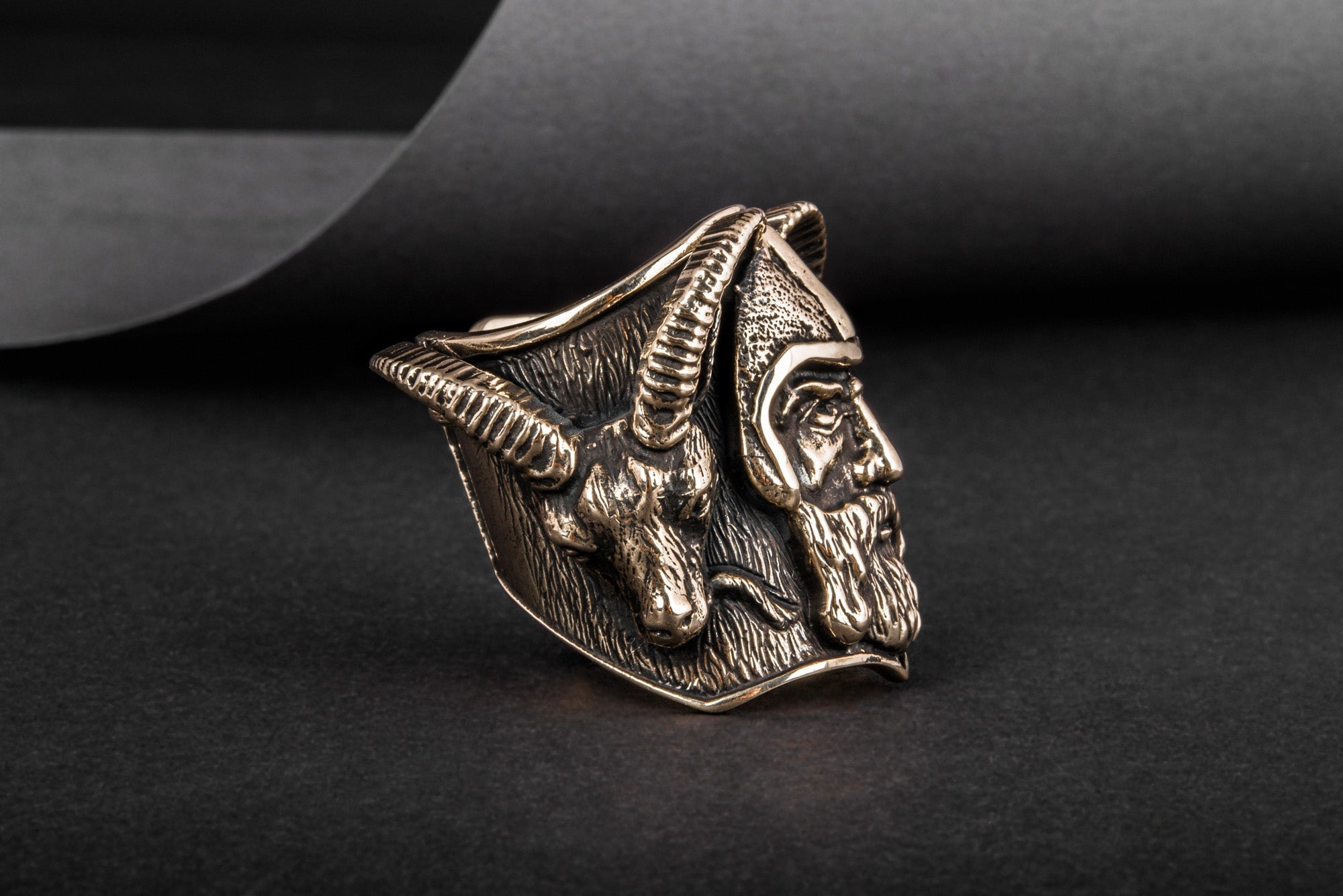 Thor with Goats Unique Massive Bronze Viking Ring - vikingworkshop