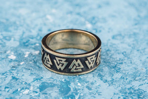 Valknut Symbol Ring Bronze Viking Jewelry - vikingworkshop