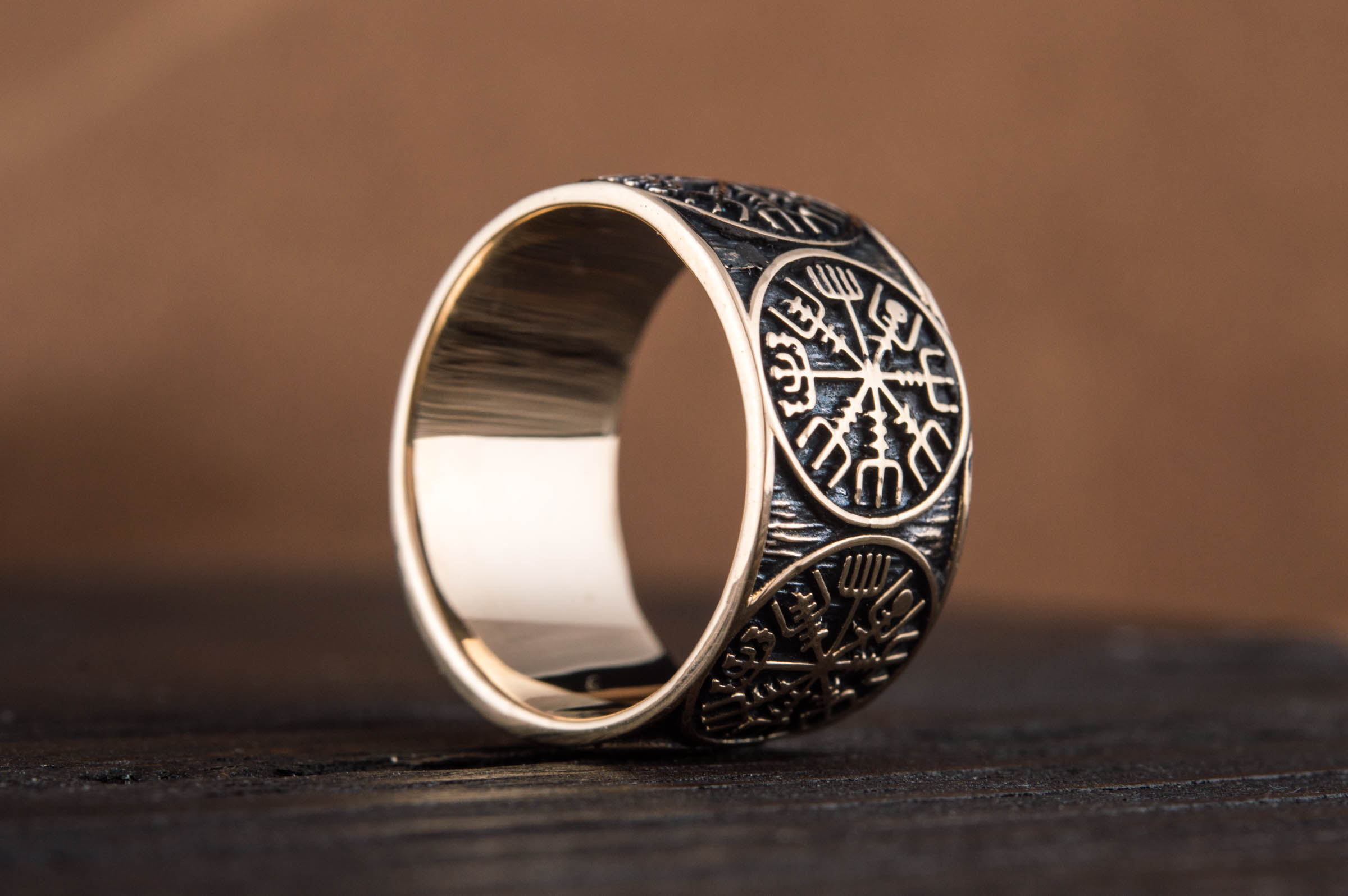 Vegvisir Runic Compass Bronze Norse Ring - vikingworkshop