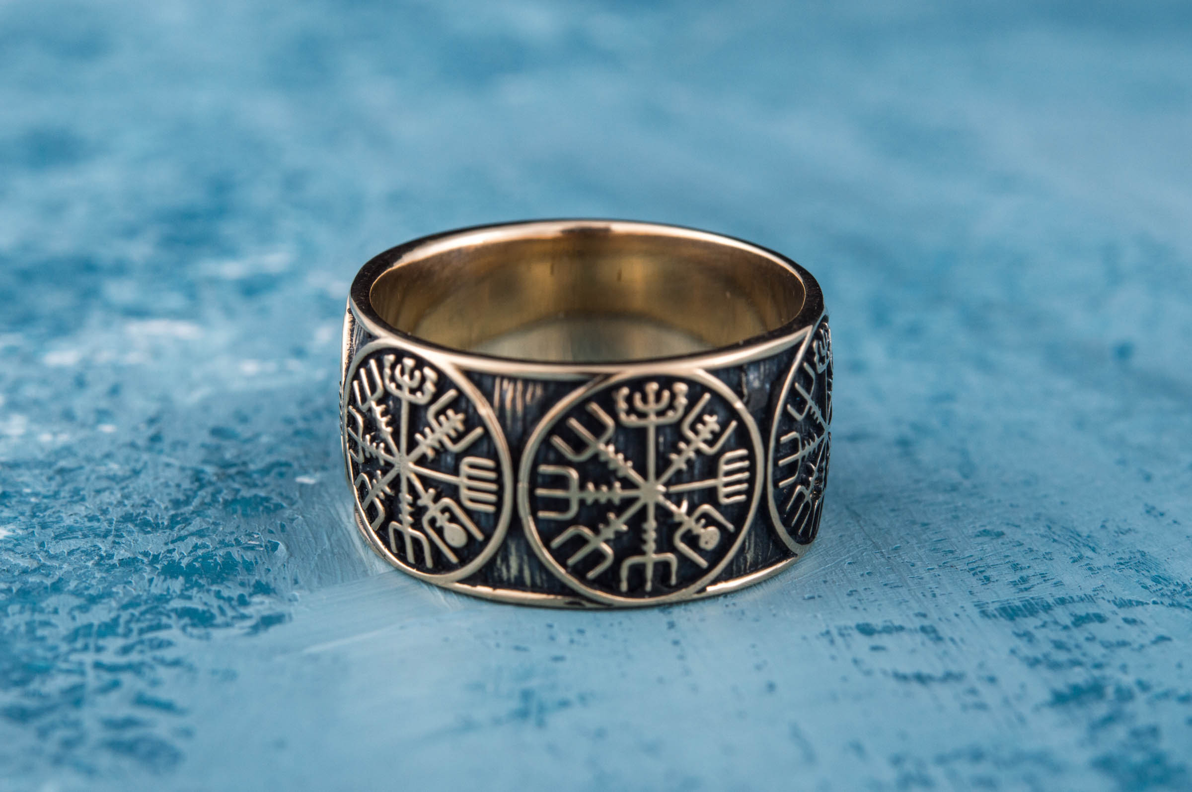 Vegvisir Runic Compass Bronze Norse Ring - vikingworkshop