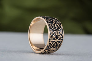 Vegvisir Runic Compass Bronze Norse Ring - vikingworkshop