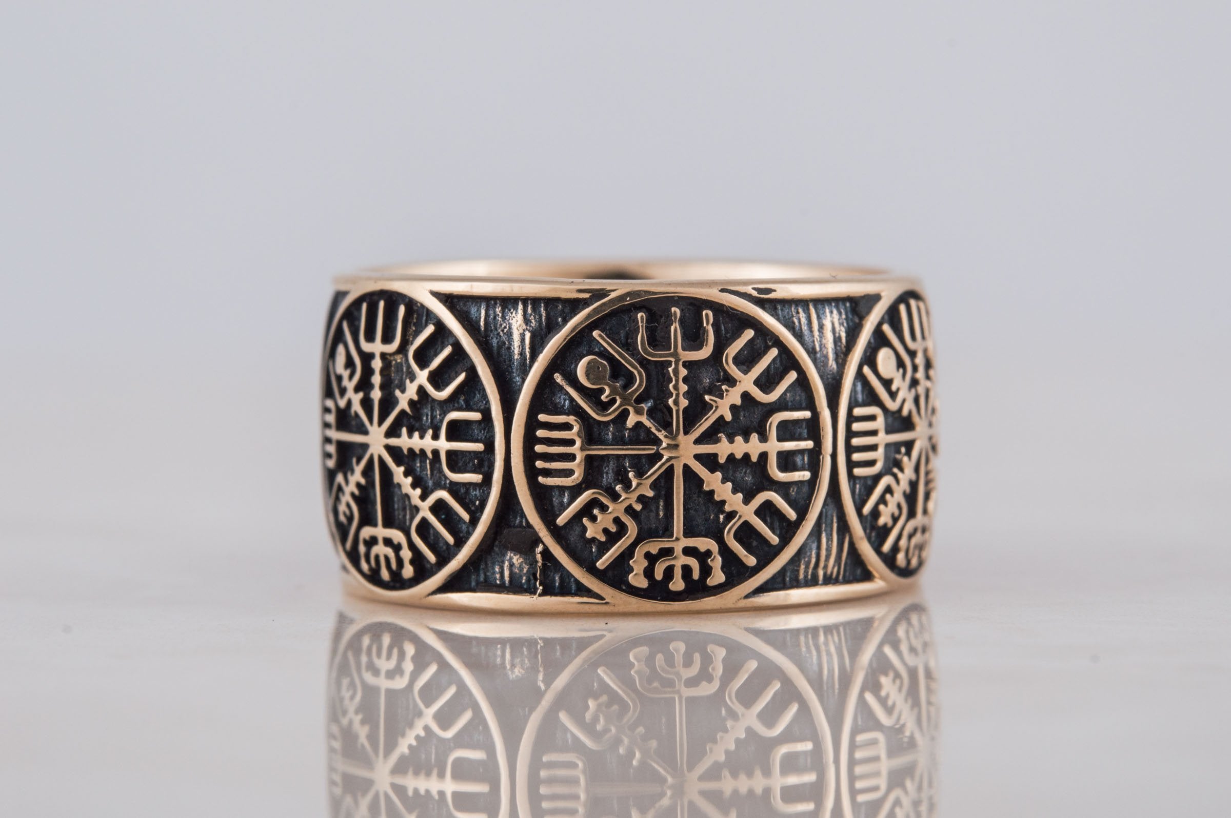 Vegvisir Runic Compass Bronze Norse Ring - vikingworkshop