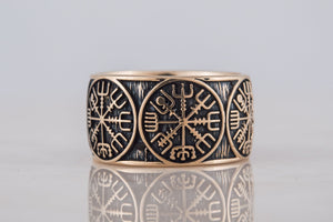 Vegvisir Runic Compass Bronze Norse Ring - vikingworkshop