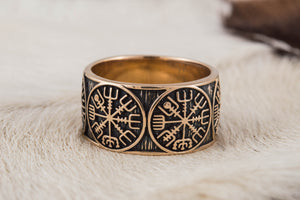 Vegvisir Runic Compass Bronze Norse Ring - vikingworkshop