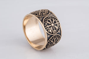 Vegvisir Runic Compass Bronze Norse Ring - vikingworkshop