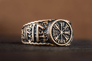 Vegvisir Symbol Hail Odin Runes Broneze Norse Jewelry - vikingworkshop