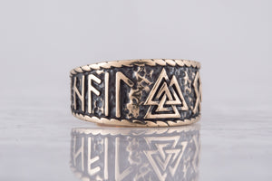 Valknut Symbol With HAIL ODIN Runes Bronze Pagan Ring - vikingworkshop