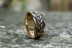 Unique Ring with Viking Ornament Scandinavian Bronze Jewelry - vikingworkshop