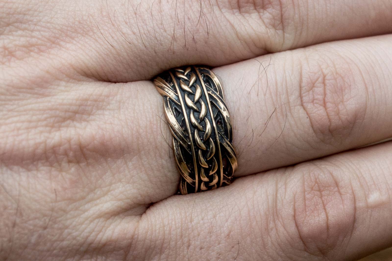 Unique Ring with Viking Ornament Scandinavian Bronze Jewelry - vikingworkshop